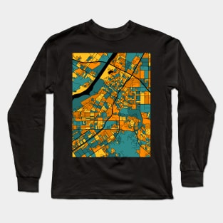 Riverside Map Pattern in Orange & Teal Long Sleeve T-Shirt